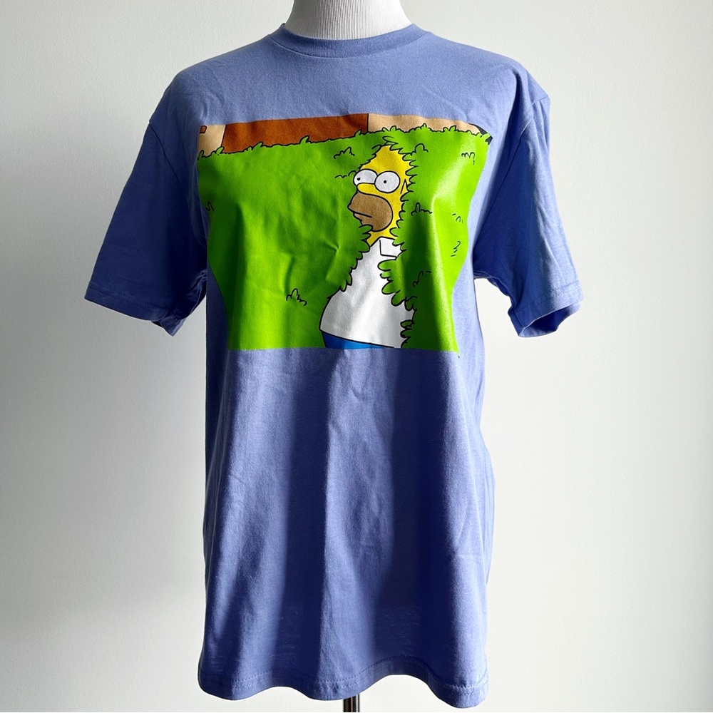 The Simpsons T-Shirt Mens Medium Homer Hiding in Bushes Meme Blue Green Gift